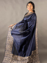 Flosive traditional golden zari work navy blue soft banarasi saree